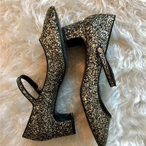New Zara Gold Glitter Sparkle ✨ Mary Janes Chunk Heel Shoes. Size 36. 5.5/6